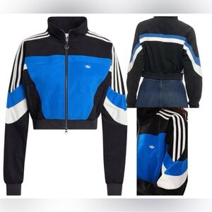 Adidas Black and Blue Cropped Jacket